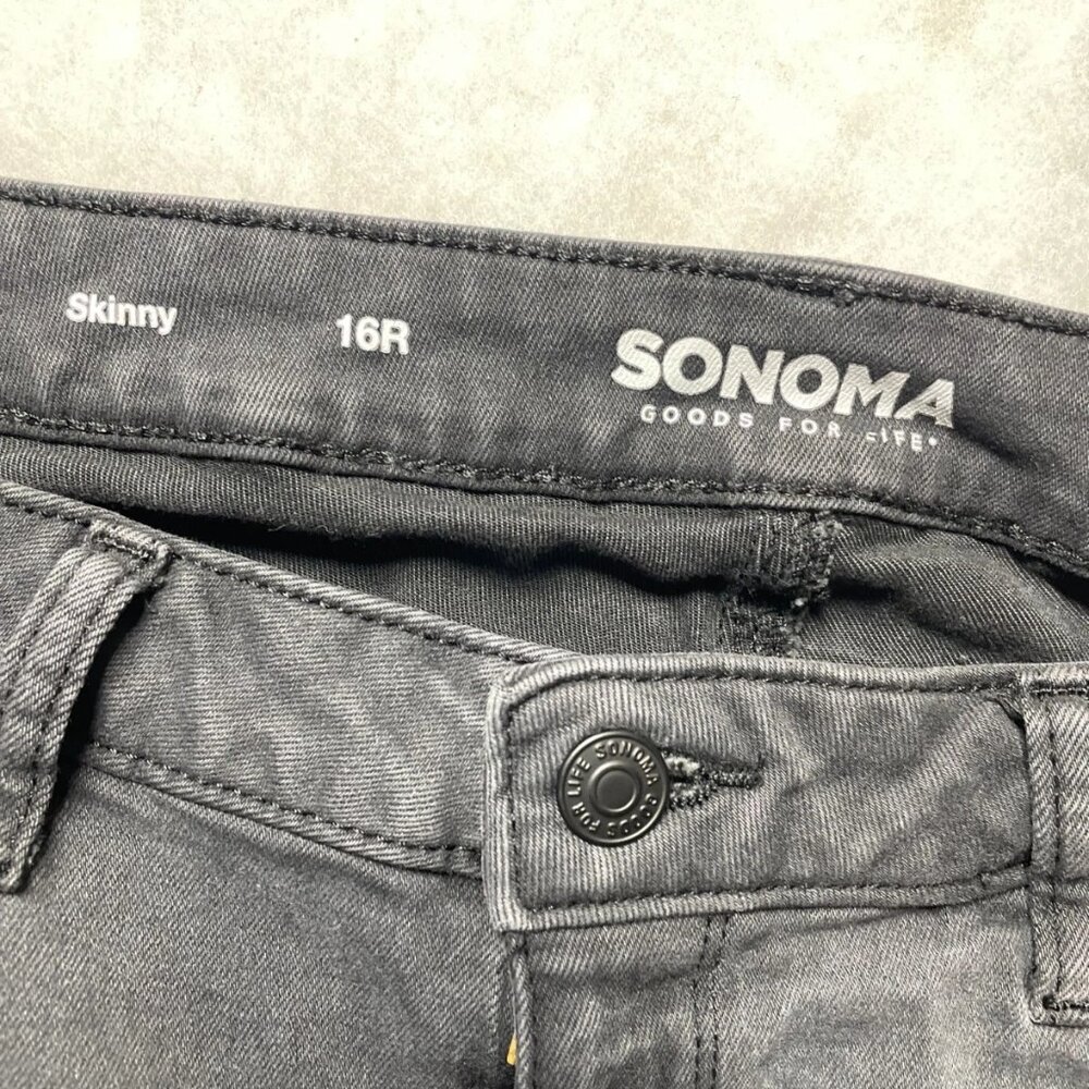 Sonoma Goods For Life Womens Black Raw Frayed Hem Skinny Denim Jeans Size 16R - Picture 3 of 9
